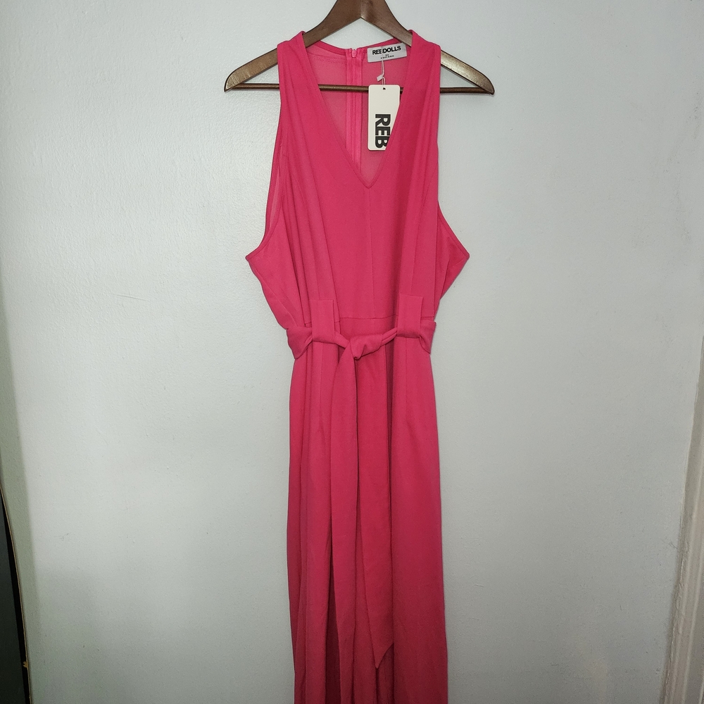 New, Rebdolls V-Neck Sleeveless Fuschia Belted Jumpsuit, 3X Tags On, Never Worn